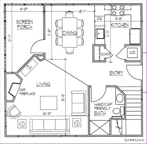 Ridge Top Village and Ridge Top Summit at Shawnee Resort - Downstairs Floor Plan