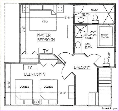 Ridge Top Village and Ridge Top Summit at Shawnee Resort - Upstairs Floor Plan