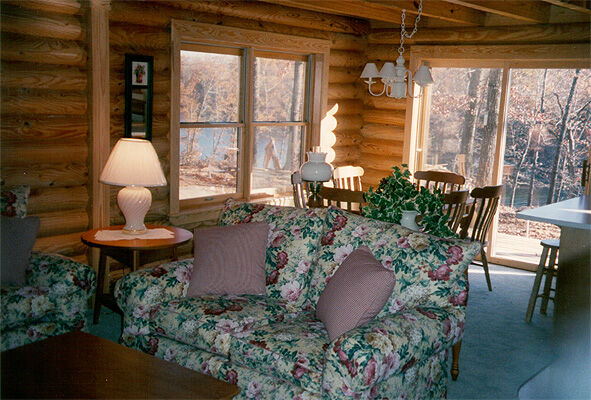 Living area in a two bedroom log cabin