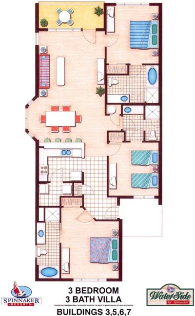 Waterside by Spinnaker - Three Bedroom Floor Plan