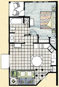 Barefoot'n in the Keys at Old Town - One Bedroom Floor Plan