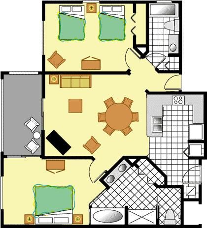 Celebration World Resort - Executive Two Bedroom Floor Plan
