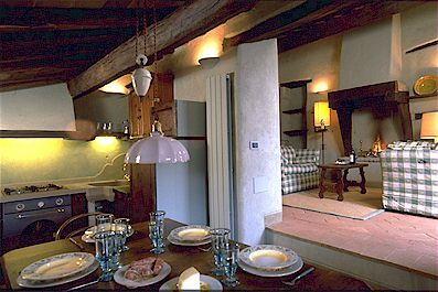Unit kitchen and living room at Borgo di Vagli