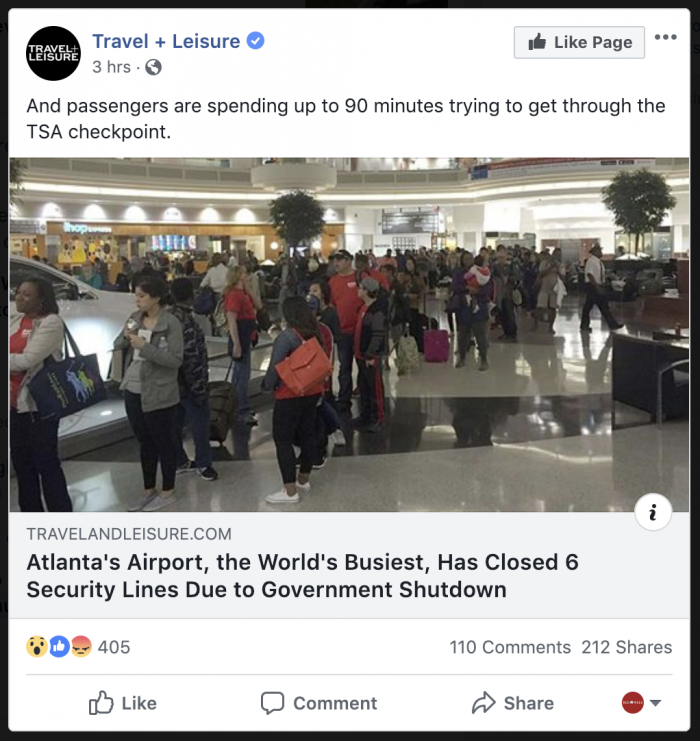 facebook airport line government shutdown 2019